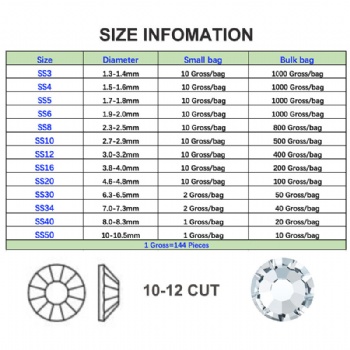 Hot Fix Rhinestones Size